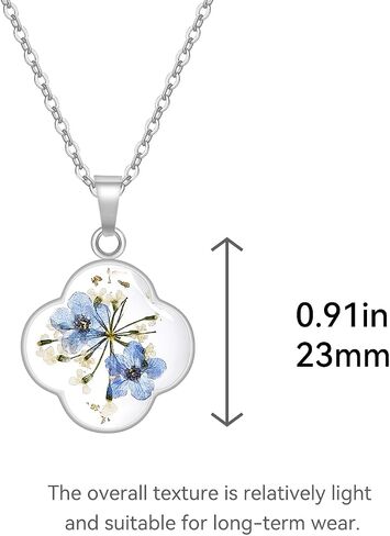 Jayden Four Leaf Clover Necklace for Women - Daffodil and Queen Anne's Lace Pressed Flower Necklace,Handmade Boho Jewelry,Lucky Clover Pendant - Rose Gold | 18" in Saudi Arabia