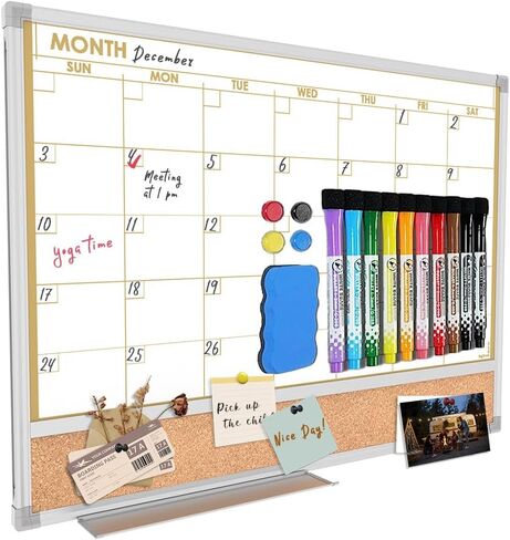 Whiteboard Calendar for Wall, 17 x 13 Inch Monthly Dry Erase board, Double-Sided Small Magnetic White Board Set with 10-Count Markers in Saudi Arabia