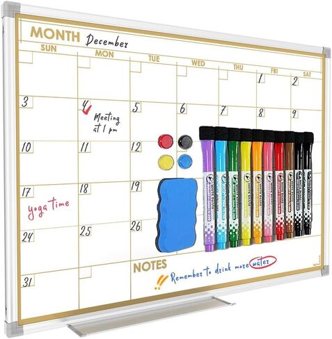 Whiteboard Calendar for Wall, 17 x 13 Inch Monthly Dry Erase board, Double-Sided Small Magnetic White Board Set with 10-Count Markers in Saudi Arabia