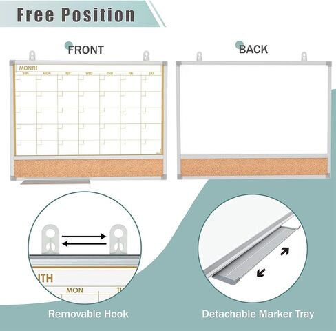 Whiteboard Calendar for Wall, 17 x 13 Inch Monthly Dry Erase board, Double-Sided Small Magnetic White Board Set with 10-Count Markers in Saudi Arabia
