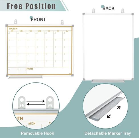 Whiteboard Calendar for Wall, 17 x 13 Inch Monthly Dry Erase board, Double-Sided Small Magnetic White Board Set with 10-Count Markers in Saudi Arabia