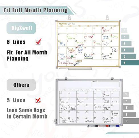 Whiteboard Calendar for Wall, 17 x 13 Inch Monthly Dry Erase board, Double-Sided Small Magnetic White Board Set with 10-Count Markers in Saudi Arabia