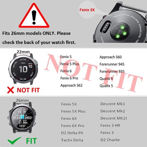 ANCOOL لـ Fenix ​​7X Watch Band / Fenix ​​6X Pro Watch Band / Fenix ​​5X Band 26mm Watch Bands متوافق مع Fenix ​​6X / Fenix ​​7X Pro / Fenix ​​3 (أسود، رمادي) in Kuwait