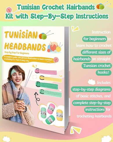 Coopay 29PCS Tunisian Crochet Kit for Beginners, Easy Hair Bands Crochet Set with Yarn and Instructions, Tunisian Crochet Start Kit for Adults/Teens, Ideal Crochet Start Set (Rainbow Colors) in Saudi Arabia