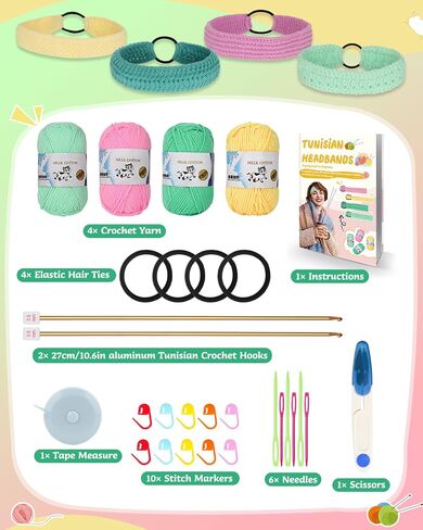Coopay 29PCS Tunisian Crochet Kit for Beginners, Easy Hair Bands Crochet Set with Yarn and Instructions, Tunisian Crochet Start Kit for Adults/Teens, Ideal Crochet Start Set (Rainbow Colors) in Saudi Arabia
