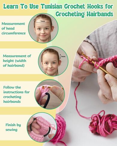 Coopay 29PCS Tunisian Crochet Kit for Beginners, Easy Hair Bands Crochet Set with Yarn and Instructions, Tunisian Crochet Start Kit for Adults/Teens, Ideal Crochet Start Set (Rainbow Colors) in Saudi Arabia