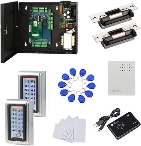 Waterproof Metal Keypad Reader Standard North American Strike Lock TCPIP 4 Doors Access Control Systems 110-240V Power Box +RFID Key Fob/Card in Kuwait