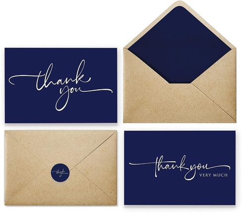 120 Classy Navy Blue Thank You Cards Bulk- professional Thank U Greeting Notes, Blank Inside with matching Brown Kraft Envelopes & Stickers Perfect for Wedding, Business,Graduation & Much More. in Saudi Arabia