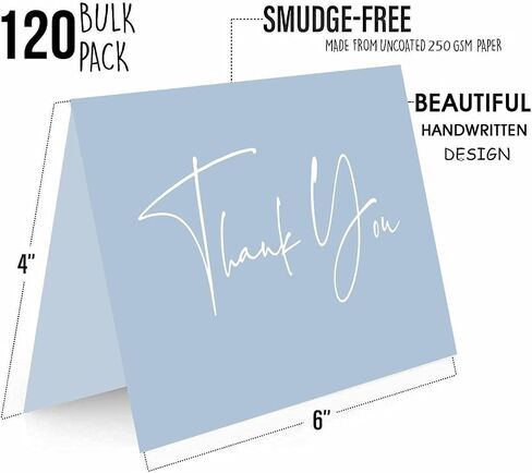 120 Classy Navy Blue Thank You Cards Bulk- professional Thank U Greeting Notes, Blank Inside with matching Brown Kraft Envelopes & Stickers Perfect for Wedding, Business,Graduation & Much More. in Saudi Arabia