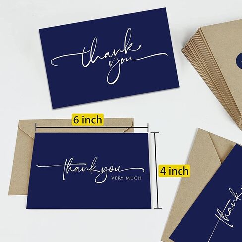 120 Classy Navy Blue Thank You Cards Bulk- professional Thank U Greeting Notes, Blank Inside with matching Brown Kraft Envelopes & Stickers Perfect for Wedding, Business,Graduation & Much More. in Saudi Arabia