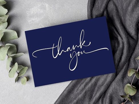 120 Classy Navy Blue Thank You Cards Bulk- professional Thank U Greeting Notes, Blank Inside with matching Brown Kraft Envelopes & Stickers Perfect for Wedding, Business,Graduation & Much More. in Saudi Arabia