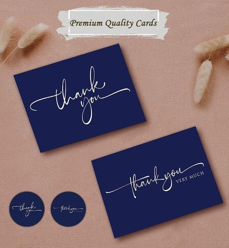 120 Classy Navy Blue Thank You Cards Bulk- professional Thank U Greeting Notes, Blank Inside with matching Brown Kraft Envelopes & Stickers Perfect for Wedding, Business,Graduation & Much More. in Saudi Arabia