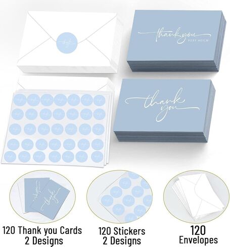 120 Classy Navy Blue Thank You Cards Bulk- professional Thank U Greeting Notes, Blank Inside with matching Brown Kraft Envelopes & Stickers Perfect for Wedding, Business,Graduation & Much More. in Saudi Arabia