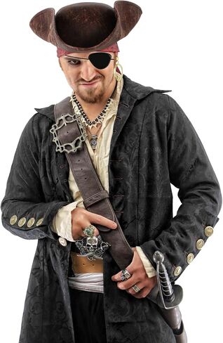 قبعة قرصان للرجال البالغين مع رقعة عين من الجلد الصناعي البني، قبعة قرصان للنساء من إكسسوارات أزياء الهالوين in Kuwait