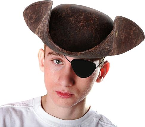 قبعة قرصان للرجال البالغين مع رقعة عين من الجلد الصناعي البني، قبعة قرصان للنساء من إكسسوارات أزياء الهالوين in Kuwait