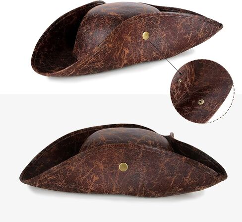 قبعة قرصان للرجال البالغين مع رقعة عين من الجلد الصناعي البني، قبعة قرصان للنساء من إكسسوارات أزياء الهالوين in Kuwait