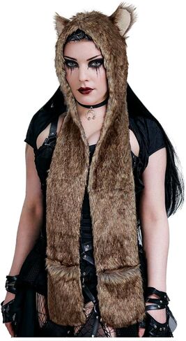 Joukavor فو الفراء الحيوان قبعة فروي رئيس هود وشاح الذئب زي النساء الرجال in Kuwait