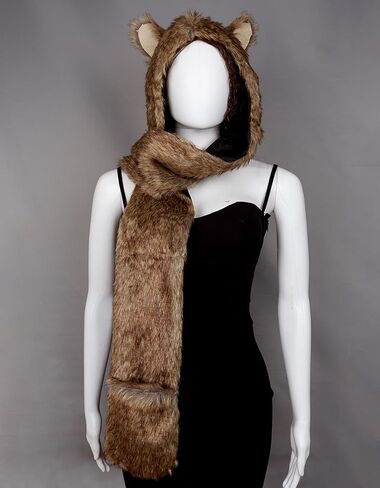 Joukavor فو الفراء الحيوان قبعة فروي رئيس هود وشاح الذئب زي النساء الرجال in Kuwait