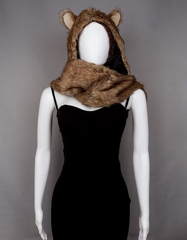 Joukavor فو الفراء الحيوان قبعة فروي رئيس هود وشاح الذئب زي النساء الرجال in Kuwait