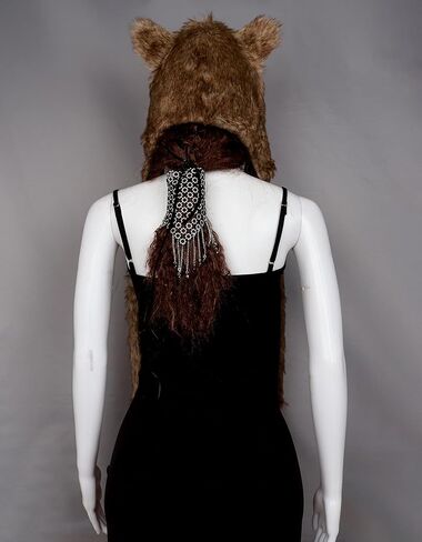 Joukavor فو الفراء الحيوان قبعة فروي رئيس هود وشاح الذئب زي النساء الرجال in Kuwait