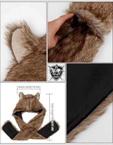 Joukavor فو الفراء الحيوان قبعة فروي رئيس هود وشاح الذئب زي النساء الرجال in Kuwait