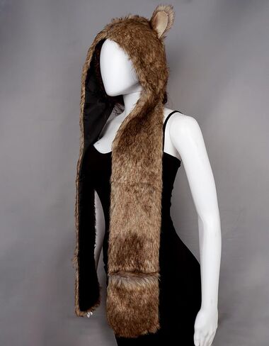 Joukavor فو الفراء الحيوان قبعة فروي رئيس هود وشاح الذئب زي النساء الرجال in Kuwait