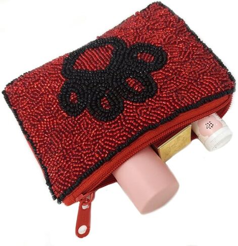Pow Coin Purse Pouch Bead Pow Coin Purse Coin Purse, Beaded Coin Purse (Red/Black) in Saudi Arabia