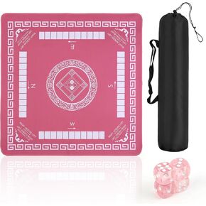 Mini Mahjong Mat 21" x 21" for Travel Mahjong Sets, Non-Slip Noise-Reducing Table Mat with 4 Dice and Canvas Storage Bag, Portable Rubber-Backed Game Mat for Mahjong, Cards, Dominoes and Board Games in Saudi Arabia