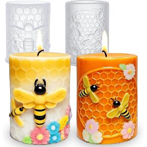 Morofme Bee Silicone Candle Molds 2Pcs, Cylinder Honeycomb Soap Mold Easy Release, 3D Honeycomb Mold with Bee, Flower, Epoxy Resin Molds Silicone for DIY Craft, Scented Candles, Soap, Home Decor in Saudi Arabia