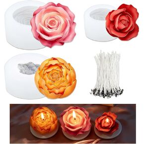 Flower Candle Molds - 3pcs Small 3D Rose Silicone Soap Wax Molds Set for Soy Wax Beeswax DIY Candle Making, Valentine's Mother's Day Crafts in Saudi Arabia
