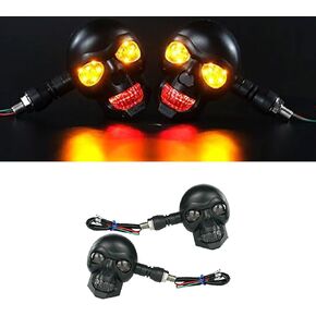 2PCS Motorcycle Skull Turn Signal Light, Waterproof LED Warning Light Decoration, 10 mm Screw Blinkers Indicator Replacement Part, Universal for Scooter Dirt Bike (Red & Yellow) in Kuwait