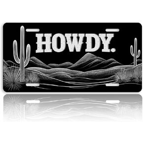 Western Front License Plate for Women Black White Cowboy Desert Cactus Rustic Car Vanity Plates Decorative Aluminum Metal Cute Novelty License Plate 6x12 Inch (4 Holes) in Saudi Arabia