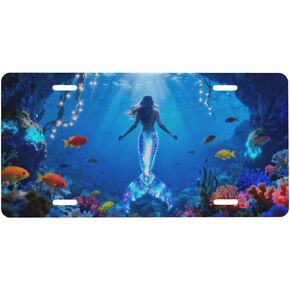 Mermaid Sea Front License Plate for Women Car Vanity Plates Decorative Aluminum Metal Cute Novelty License Plate Cover for Men 6x12 Inch (4 Holes) in Saudi Arabia