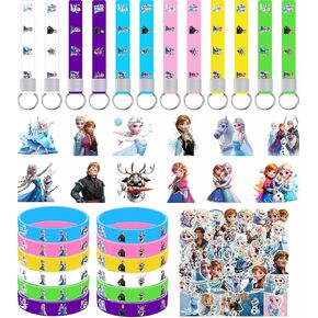 86pcs Frozen Birthday Party decorations Set Included 12 Bracelets, 12 Acrylic Pins, 12 Keychains, 50 Stickers, for Boys and Girls Cartoon Theme Party in Saudi Arabia