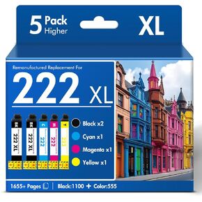 Remanufactured Replacement for 222XL XP5200 Ink Cartridges Combo Pack for Epson Printer Expression Home XP-5200 XP 5200 Workforce WF-2960 WF2960 Multipack (5 Pack-2BKCMY) in Saudi Arabia
