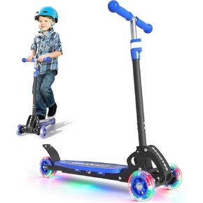 Scooter for Kids Ages 3-5, LED Light Up 3 Wheel Toddler Scooter with 4 Adjustable Heights, Lean-to-Steer Wheels, Safe Metal Brake, Foldable Kick Scooter for Boys Girls, Support 120 lbs, Birthday Gift in Saudi Arabia