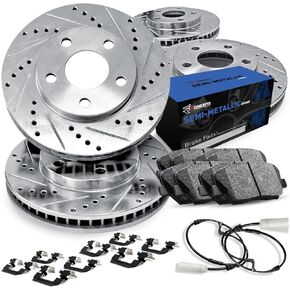 R1 Concepts Front and Rear Brake Kit Fits 2011-2016 BMW 535i, 550i; 2012-2018 BMW 650i| Semi Met Pads, Drilled Slotted Rotors| Hardware, Sensor Wire| 14.0" Front & 13.6" Rear in Kuwait