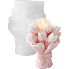 3PCS Tulip Silicone Candle Mold, 3D Silicone Floral Molds,Tulip Candle Soap Molds Silicone Flower Molds for Baking, Chocolate, Cake, Candle Soap Making Home Decor DIY Crafts (A) in Saudi Arabia