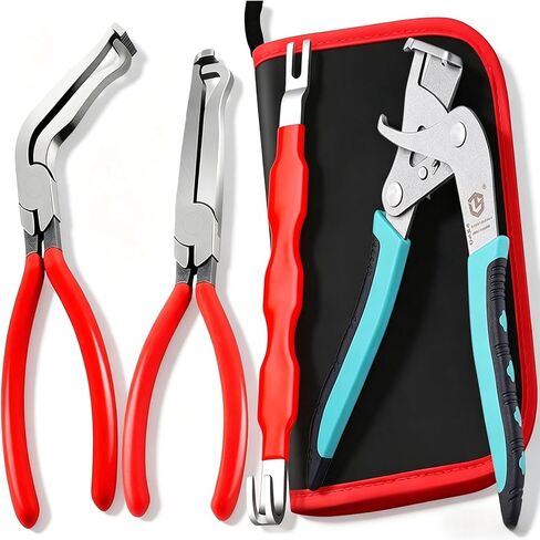 4Pcs Car Clip Pliers and Disassembly Tools, Efficient Multi-Functional Automotive Snap Pliers, Electrical Disconnect Plier for Cars, with Straight & 60° Plier, in Storage Box in Saudi Arabia