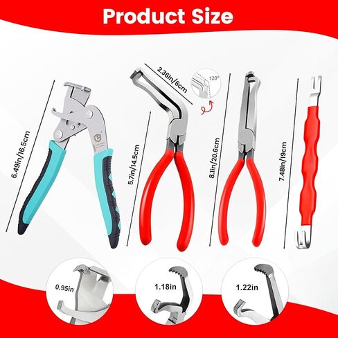 4Pcs Car Clip Pliers and Disassembly Tools, Efficient Multi-Functional Automotive Snap Pliers, Electrical Disconnect Plier for Cars, with Straight & 60° Plier, in Storage Box in Saudi Arabia