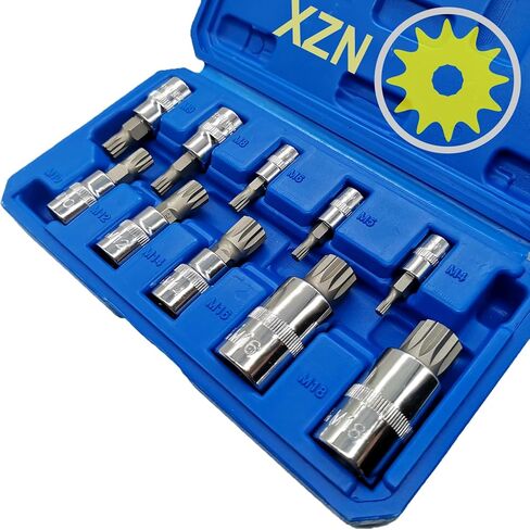 10-Pc XZN Triple Square Spline Bit Socket Set, 1/4", 3/8", 1/2" Drive, M4-M18, 12-Pt Tamper Proof - For BMW, Mercedes, VW, Audi, Porsche in Saudi Arabia