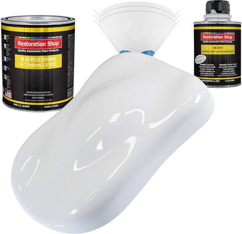 Restoration Shop - Winter White Acrylic Enamel Auto Paint - Complete Quart Paint Kit - Professional Single Stage High Gloss Automotive, Car, Truck, Equipment Coating, 8:1 Mix Ratio, 2.8 VOC in Kuwait