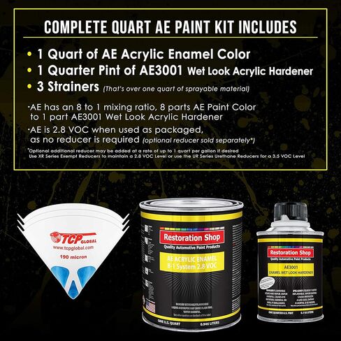Restoration Shop - Winter White Acrylic Enamel Auto Paint - Complete Quart Paint Kit - Professional Single Stage High Gloss Automotive, Car, Truck, Equipment Coating, 8:1 Mix Ratio, 2.8 VOC in Kuwait