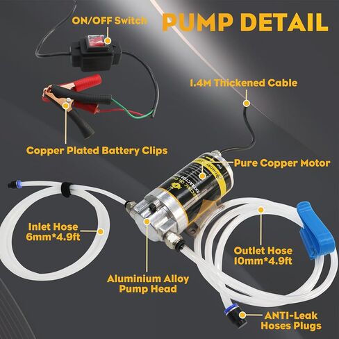 Electric Oil Extractor Pump, Engine Oil Change Pump 12/24V, Transmission Suction Pump with 100W Motor & Longer Hose, Oil Transfer Pump for Hydraulic, Differential, Gear, Lubricating Oil in Saudi Arabia