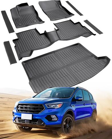 CreekT® Floor Mats for Ford Escape 2013-2019, All-Weather TPE Floor Mats & Cargo Liner with Door Sill Guards Accessories, Full Coverage Set in Kuwait
