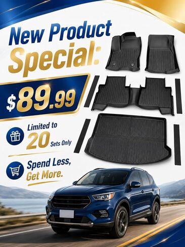 CreekT® Floor Mats for Ford Escape 2013-2019, All-Weather TPE Floor Mats & Cargo Liner with Door Sill Guards Accessories, Full Coverage Set in Kuwait