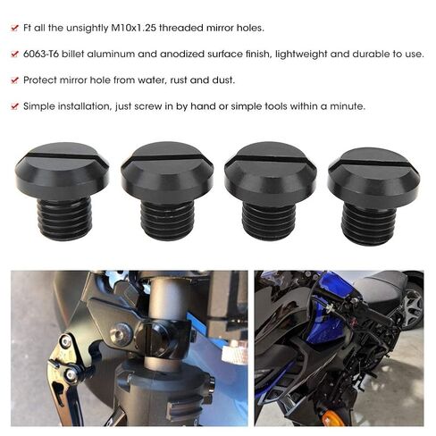 Mt07 Rear View Mirror Hole Cap,Handlebar Mirror Hole,2 Pair of M10x1.25 Rearview Side Mirror Hole Plugs Screw Aluminum Fits for Hypermotard Motorcycle Mirror Hole Plugs Mirror in Kuwait
