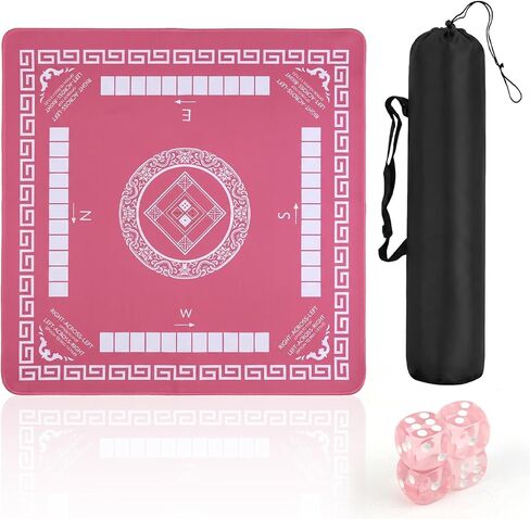 Mini Mahjong Mat 21" x 21" for Travel Mahjong Sets, Non-Slip Noise-Reducing Table Mat with 4 Dice and Canvas Storage Bag, Portable Rubber-Backed Game Mat for Mahjong, Cards, Dominoes and Board Games in Saudi Arabia