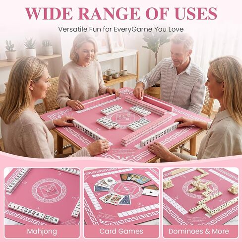 Mini Mahjong Mat 21" x 21" for Travel Mahjong Sets, Non-Slip Noise-Reducing Table Mat with 4 Dice and Canvas Storage Bag, Portable Rubber-Backed Game Mat for Mahjong, Cards, Dominoes and Board Games in Saudi Arabia