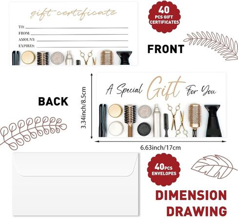 PLIGREAT 40 Sets Nail Salon Blank Gift Certificate, Creative Voucher Blank Gift Cards with Envelopes for Business Nail Shop Beauty Salon Customer Voucher Card Holiday Gift Card, 6.63 x 3.34 inches in Kuwait